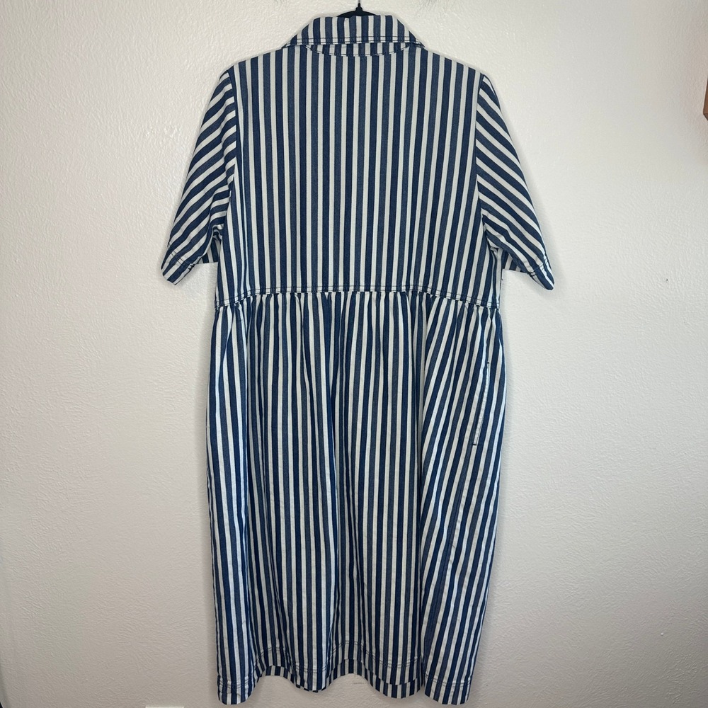 Anthropologie ALIGNE Gabriella Short-Sleeve Denim Midi Dress Striped Size 12 - Picture 9 of 9
